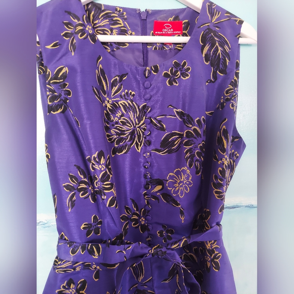 □$1,200 OSCAR DE LA RENTA NEW BEAUTIFUL PURPLE FLORAL MIDI DRESS US 12 L - Picture 5 of 10